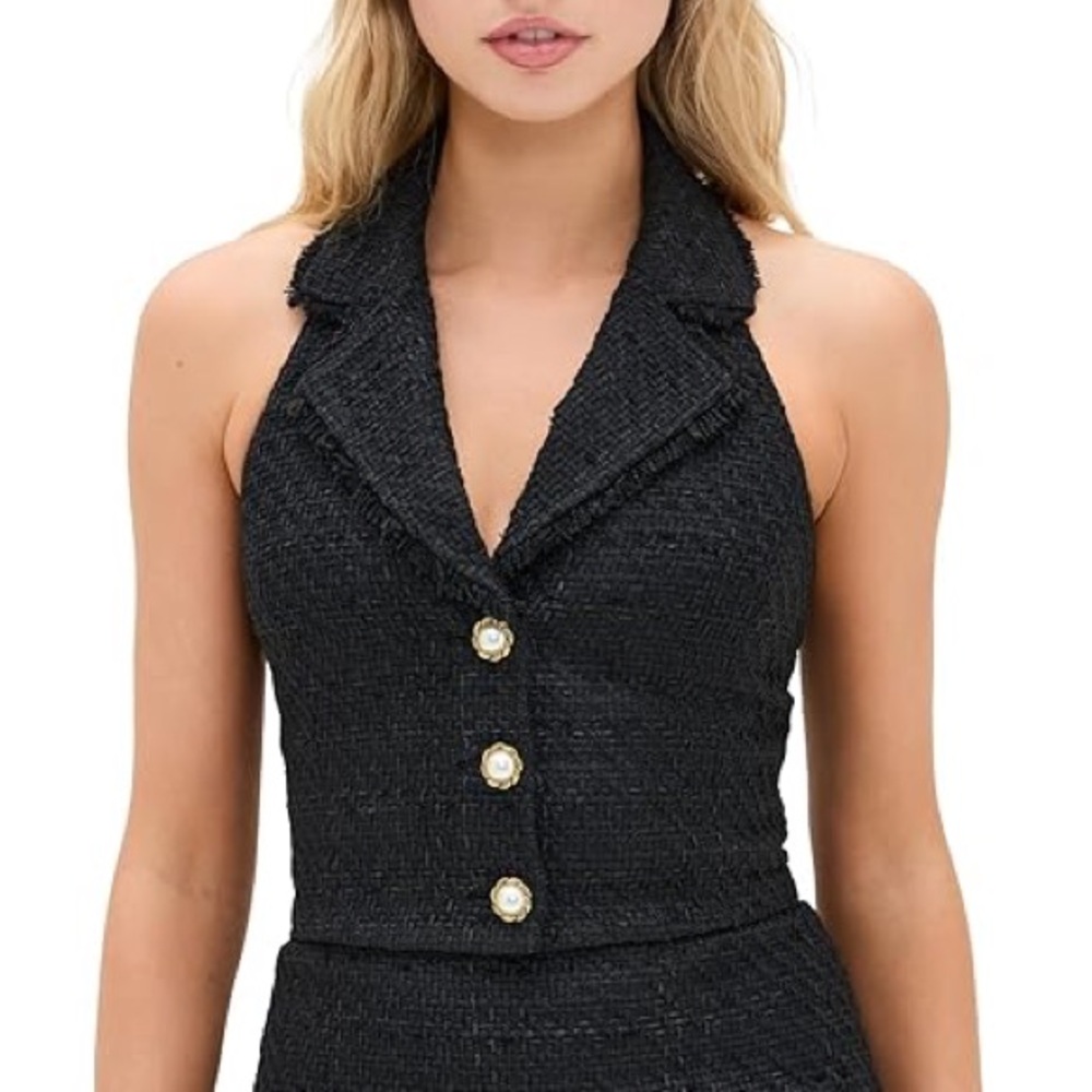 Alice + Olivia Black Halter Blouse with Notched Collar MERI HALTER VEST😍 - Picture 8 of 15